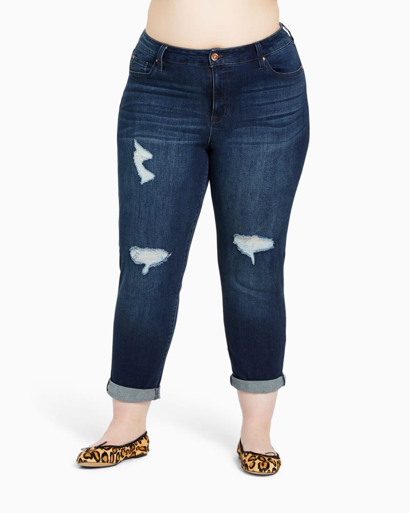 Front of plus size Dakota Distressed Boyfriend Jean by Molly&Isadora | Dia&Co | dia_product_style_image_id:115767